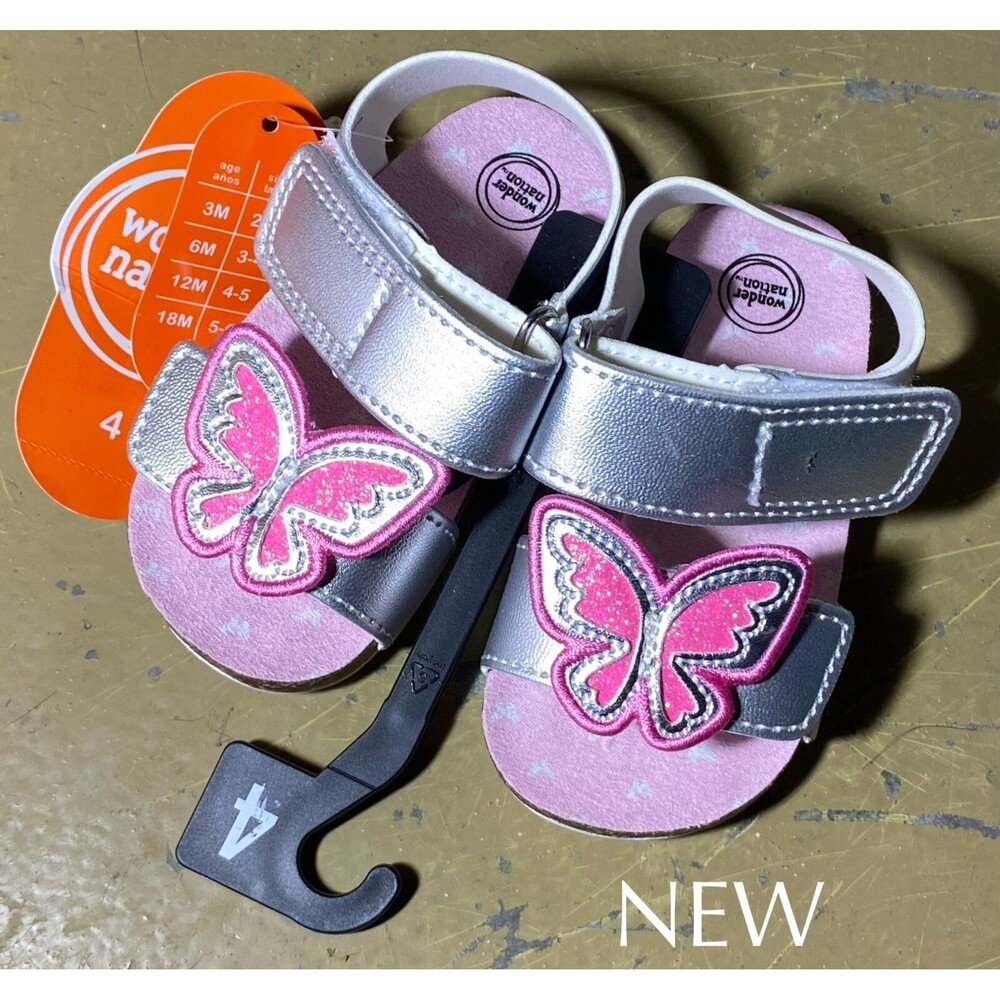 Wonder Nation Butterfly Silver Pink Toddler Girl Sandal Size 4C